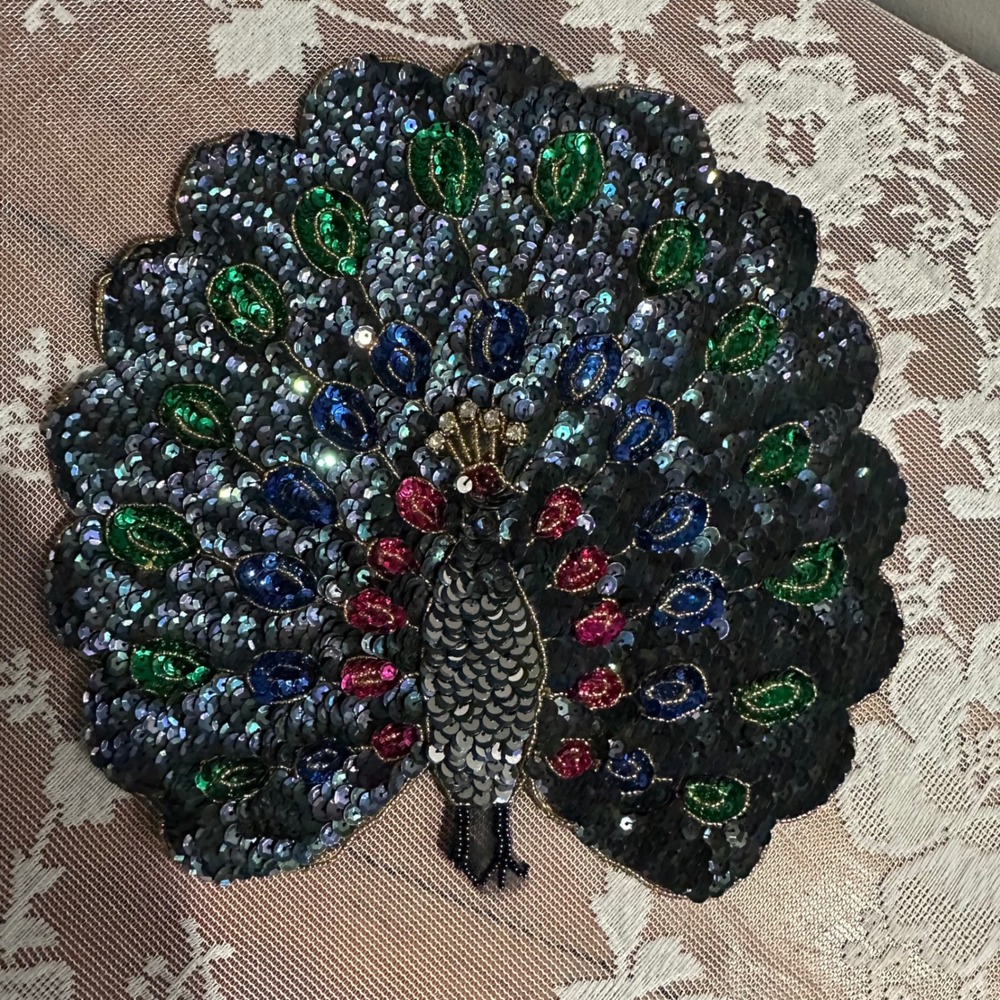 Unbranded Peacock Sequin Patch Large Multicolor Excellent Embroidered Applique